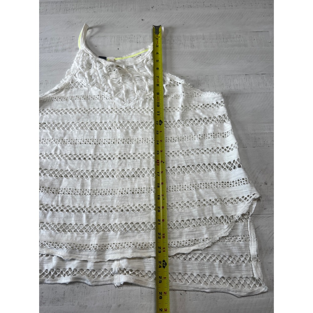 Free People We The Free Ivory Crochet Knit Tank Top Distressed Boho Neon Medium - Picture 6 of 7